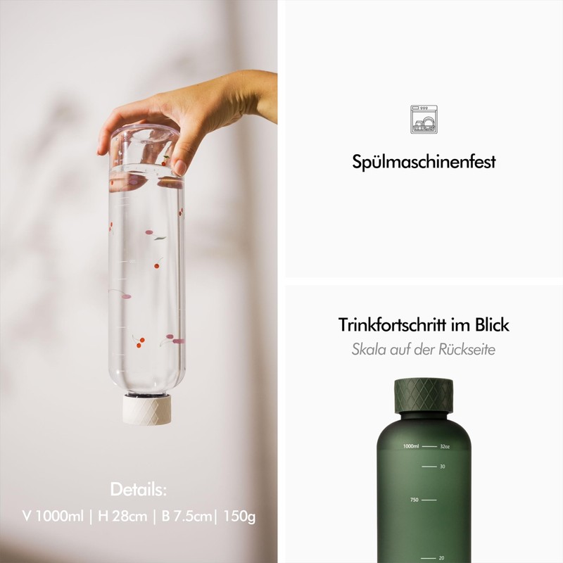 KIVY Tritan Drinking Bottle, 1 Litre, Suitable for Carbonated Drinks,