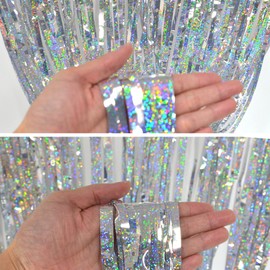 AIBAOBAO Pack of 5 Tinsel Curtain Silver, Glitter Curtain Tinsel, Glitter Party Curtain, Laser Silver Metallic Rain Curtain, for Birthday, Christmas, Wedding, Festivals, New Year's Eve Decoration (1 x