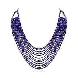 Flyonce Multi Layered Chunky Collar Necklace, Glitter Blue Rhinestone Waterfall Multi-Strand Chains Statement Bib Necklace Costume Jewelry for Wedding Party Gold-Tone