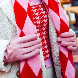 Harssidanzar Ladies Leather Gloves,Touchscreen Warm Cashmere Lining winter Gloves For women GL017UK,PINK, Size XL