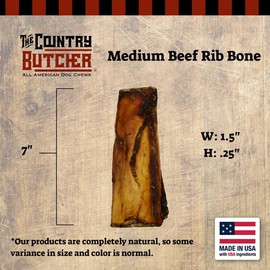 THE COUNTRY BUTCHER 7" Rib Dog Bones for Small and Medium Breed, Natural, Tough, Dental Treat, Chew Toy, Made in The USA, 12 Count