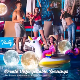TIALLY Full Moon Floating Pool Lights Solar Powered - 14", That Float, Inflatable Waterproof Led Light Balls, Swimming Pool Accessories for Inground Pools, Party Decor for Outdoor (4 Pack)
