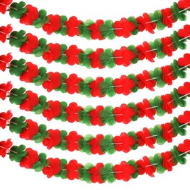HunnmingRe 6 Pcs Mardi Gras Leis Hawaiian Flower Garlands 59 Feet Length Wreath Necklace Flower Hawaiian Lei for Hawaiian Tropical Themed Holiday Luau Party(Red,Green)