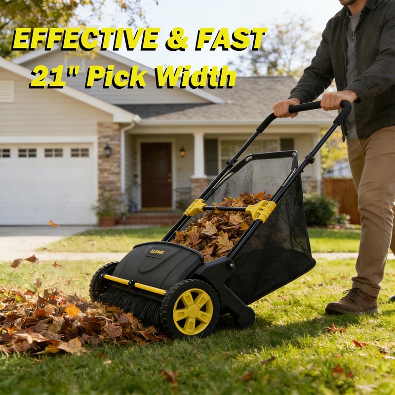 Push Lawn Sweeper, 21-Inch Width, 3.5 Cu. Ft. Hopper Capacity,