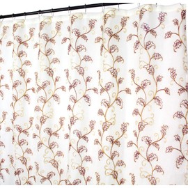 SERAFINA Decorative Sheer Fabric Shower Curtain: Two Toned Burgundy Red and Gold Embroidered Leaves with Metallic Threading (Beige/Burgundy)