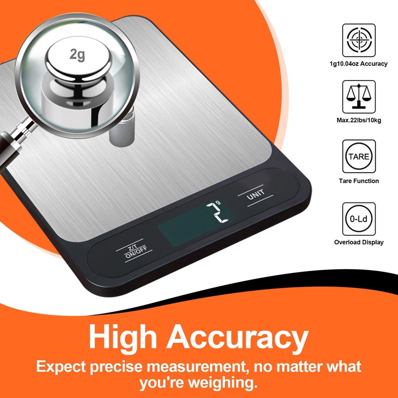 Kitchen Scales,10kg/1g Digital Food Scale Coffee Scale Weight Grams and