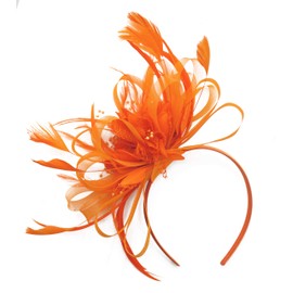 Orange Net Hoop Feather Hair Fascinator Headband Wedding Royal Ascot Races