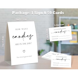 NZSXU How Many Candies are in The Jar, Bridal Shower Games, 50 How Many Game Cards and 1 Standing Sign, Bachelorette Party Decorations, Baby Shower Birthday Wedding Party Activity Supplies, 16