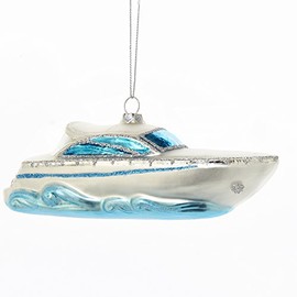 KSA Power Boat Yacht Glass Ornament