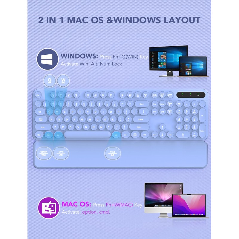 Wireless Keyboard and Mouse Backlit - Typewriter Keyboard with Retro