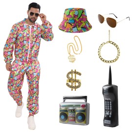 Haoibdeo 80s Hip-Hop Dance Costume for Adults, Men and Women, Party Dress Up Outfit, Large (Red, XX-Large)