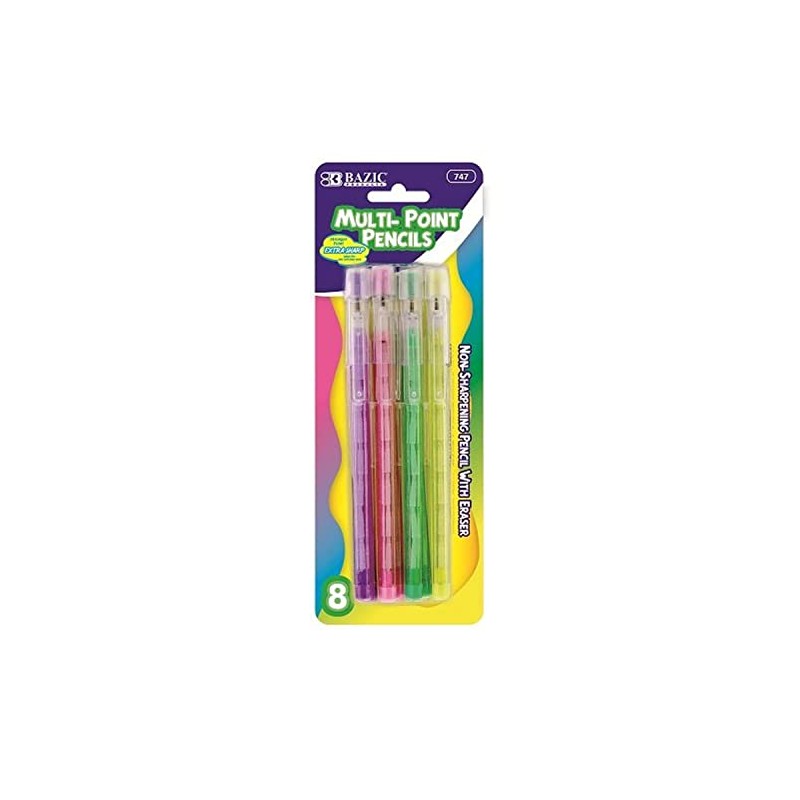 BAZIC Transparent Push-A-Point Pencil, Assorted, 10 Per Pack (747-24P)