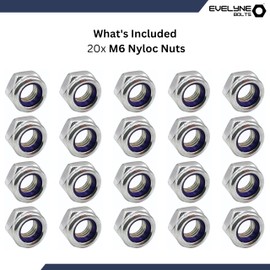 M6 Nyloc Steel Nuts, 6mm Self Locking Nuts with Nylon Inserts (20 Pack) Evelyne