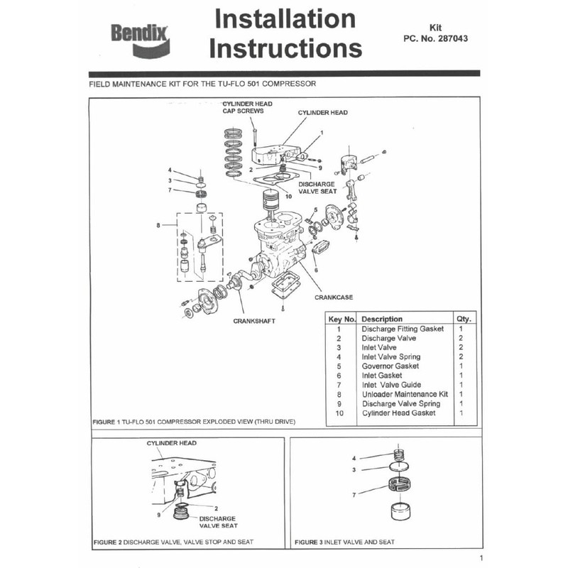 Bendix 287043N Tu-Flo 501 Compressor Field Maintenance Kit