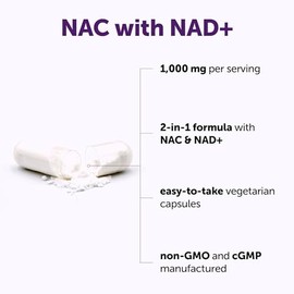 Micro Ingredients NAC con NAD+ 1,000 mg por porción, 240 cápsulas vegetarianas | N-acetil-L-cisteína 2 en 1 con nicotinamida adenina dinucleótido | Si