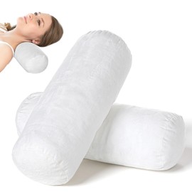 2 Pack Round Neck Pillow 16 X 6 Inch Soft Bolster Pillow Covers with Hidden Zipper Neck Roll Pillows Cervical Necks Roll Pillows Cover Breathable Cylinder Pillowes for Cylindrical Cushion (White)
