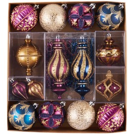 Valery Madelyn Christmas Tree Ornaments Set, 60ct Bronze Copper Gold and Purple Shatterproof Christmas Tree Decorations Bulk, Luxury Hanging Ball Ornaments for Xmas Trees Holiday Decor
