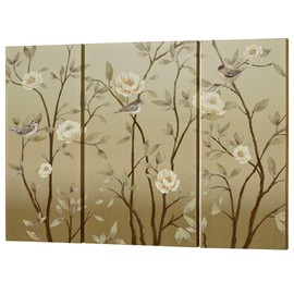 Vining Delight Birds Triptych Canvas Wall Art Tan Overall 51"Wx2"Dx36"H Set of 3