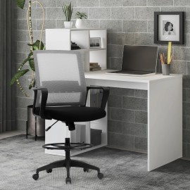 FDW Drafting Chair Computer Standing Desk Chair Tall Office Chair w/ Lumbar Support - Grey