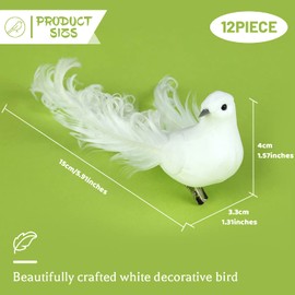 Fake White Birds with Feather Decorative Birds with Clips Realistic Dove Crafts Ornaments for Christmas Tree Wedding Wreath (12 PCS)