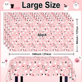 Avezano 4 pcs Halloween Tablecloth 108x54 inch Pink Happy Boo Day Baby Shower Party Decorations Halloween Tablecover Rectangle Plastic Girl