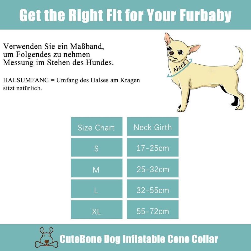 CuteBone GWB04L-DE Inflatable Dog Cone with Removable Soft Fleece Covers