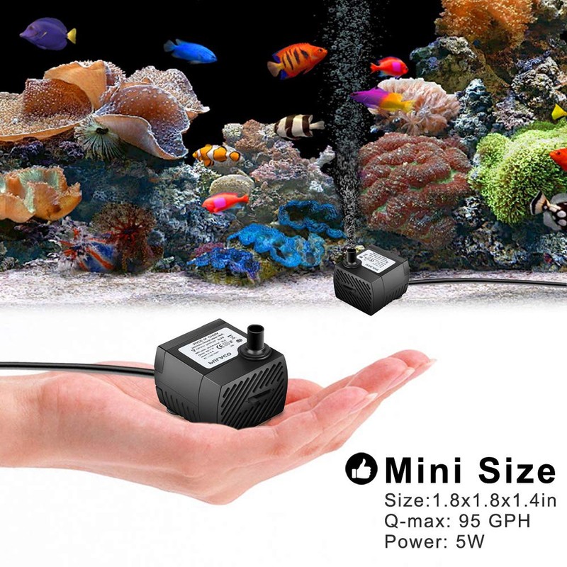 PULACO 95GPH 5W Mini Submersible Water Pump for Aquarium Fish