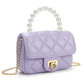 LJCTULY Kids Purses for Teens Girls, Princess Purple Purse for Toddler, Heart Lock Crossbody Bag, Cute Little Girl Wallet with Chain Strap, Beaded Handbag Gift for Age 3-12, Purple, 5.8" x 2.5" x 4",