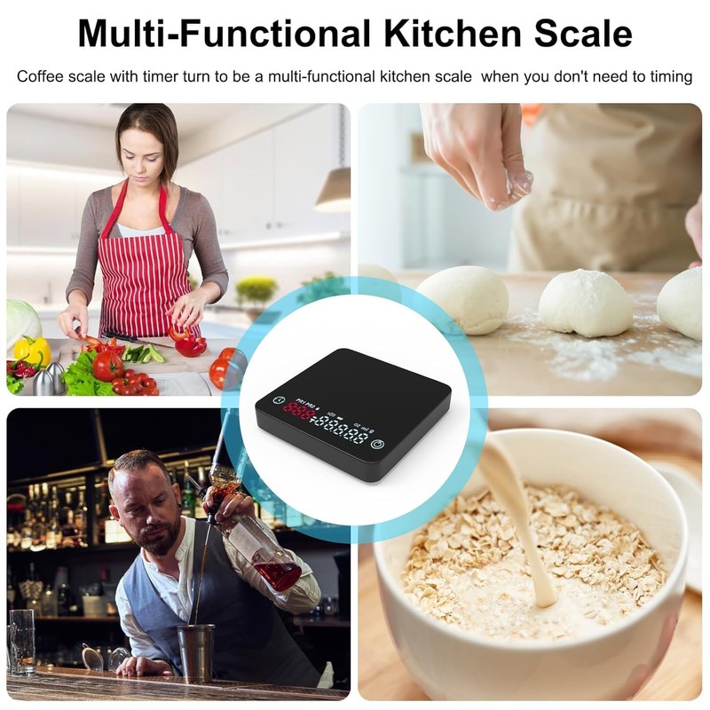 HUAJUN Mini-Kaffeewaage mit Timer und USB-Ladegerät, 2 kg/0,1 g, Espressowaage,