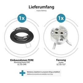 ledscom.de FERE Ceiling Mounting Frame Matt Black (LED/Halogen/MR16/50 mm) with GU5.3 Socket, Pack of 10