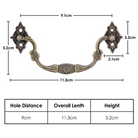 10 Sets Drawer Handles, Zinc Alloy Bronze Antique Dresser Cabinet Drawer Handles for Wooden Boxes, Cabinets, Furniture Fittings (L)