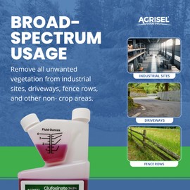 Agrisel Glufosinate Weed Killer, Post-Emergent, Conquers Stubborn Weeds from Leaf to Root, No Soil Residue, Pet Safe, Includes 3-Pack of Agrisel Protective Gloves, 32 Ounces