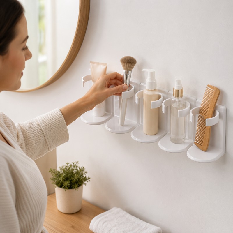 Adhesive Storage Rack for Bathroom Organization – Slim Plastic Wall-Mount