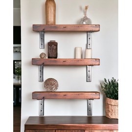 HEIRLOUM Urban Timber Rustic Reclaimed Wood Wall Mounted Shelf, Storage Ledges with Sturdy Metal Brackets for Home Bathroom, Bedroom, Office, Rustic Brown (24 Inch, 1, Pc Set)