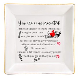 Teacher Appreciation Gifts for Women, Ceramic Jewelry Dish for Teacher Graduation Gifts from Student, Thank You Teacher Gift for Birthday, End of Year Teacher Gifts Unique Christmas Gifts for Teachers