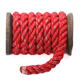 Fms Ravenox Natural Twisted Cotton Rope | (Red Glitter)(1/4 Inch x 25 Feet) | Made in The USA | Strong Triple-Strand Rope for Sports, Decor, Pet Toys, Crafts, Macrame & Indoor Outdoor Use