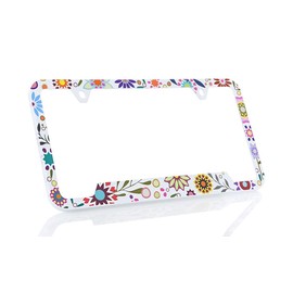 Floral License Plate Frame with a Unique Retro Flower Design That is UV Printed on Durable Plastic. US & Canada Size.