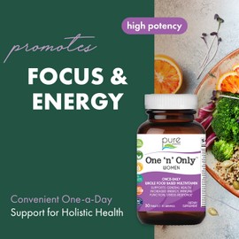 PURE ESSENCE LABS One N Only Multivitamin for Women, Natural One a Day Herbal Supplement with Vitamin D3, B12, and Biotin with Whole Foods, 30 Tablets