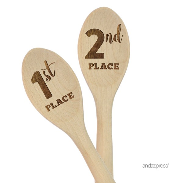 Andaz Press Laser Engraved Wooden Mixing Spoon Trophy Award Prize, 12-inch, 1st Place, 2nd Place, 2-Pack