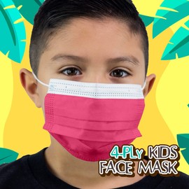 Ceybo ASTM Level 3 Disposable 4-Ply Kids Face Mask - Made in USA Filtration Efficiency ≥ 98% with Extenders (10 Pack, Red + Sky Blue)