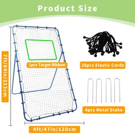 4x7ft Volleyball Rebounder Bounce Back Net,Rebounder Pitchback Training Screen with Neon Target,Carry Bag and 5 Adjustable Rebound Angles,Baseball Pitchback Rebounder for Volleyball,Lacrosse,Soccer