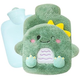 DMZK Cartoon Dinosaur Tote Warmer Hot Water Bottle, Rubber Warm Water Bag with Fur Cover, for Friends and Children, Detachable Body Warmer