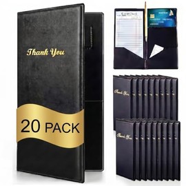 20 Presentadores de Cheques para Restaurantes para Invitados Soportes Negros con Impresión de Thank You Dorada para Tarjetas Cheques Propinas Libro de