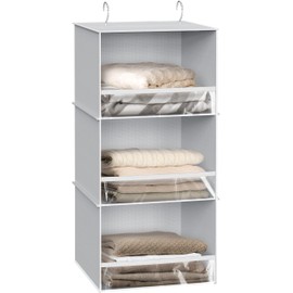 Simple Houseware 3 Shelf Hanging Closet Organizer with Front Stopper, Gray