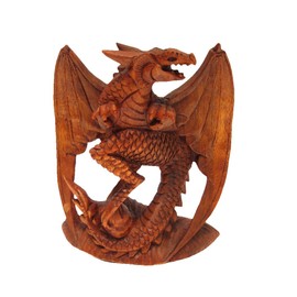 Brave Wings Handmade | Roaring Flying Dragon 22cm High | Hand Carved and Painted Wooden Ornament Sculpture Figurine Statue Unique Table Decoration Home Decor - 564