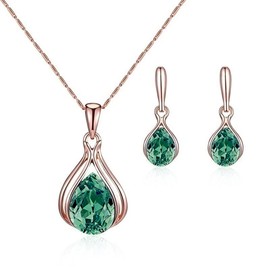 Leaf Teardrop Jewellery Set Teardrop Crystals Jewellery Set Necklace Pendant Rose Gold Chains Jewellery Sets for Women Classic Fashion Bridal Pear Shape Sapphire Jewellery Set Gift for Bridesmaids,