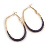 40mm Tall/Gold Tone with Deep Purple Enamel Oval Hoop Earrings/Medium