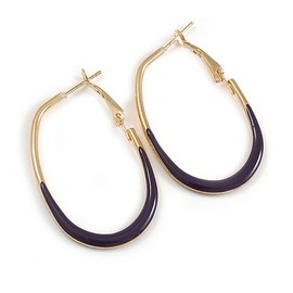 40mm Tall/Gold Tone with Deep Purple Enamel Oval Hoop Earrings/Medium Size