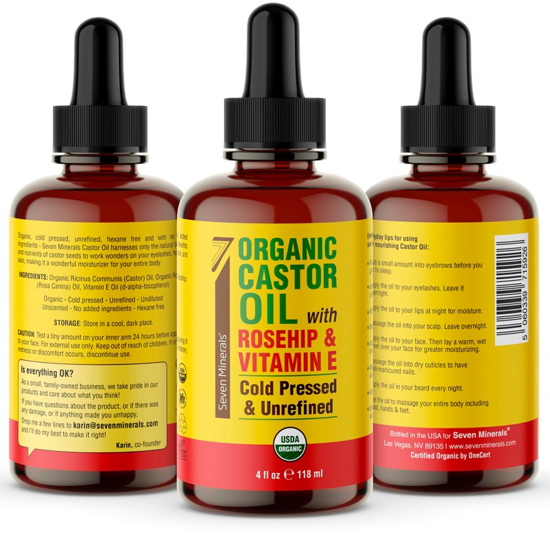Seven Minerals Organic Castor Oil with Rosehip 4oz