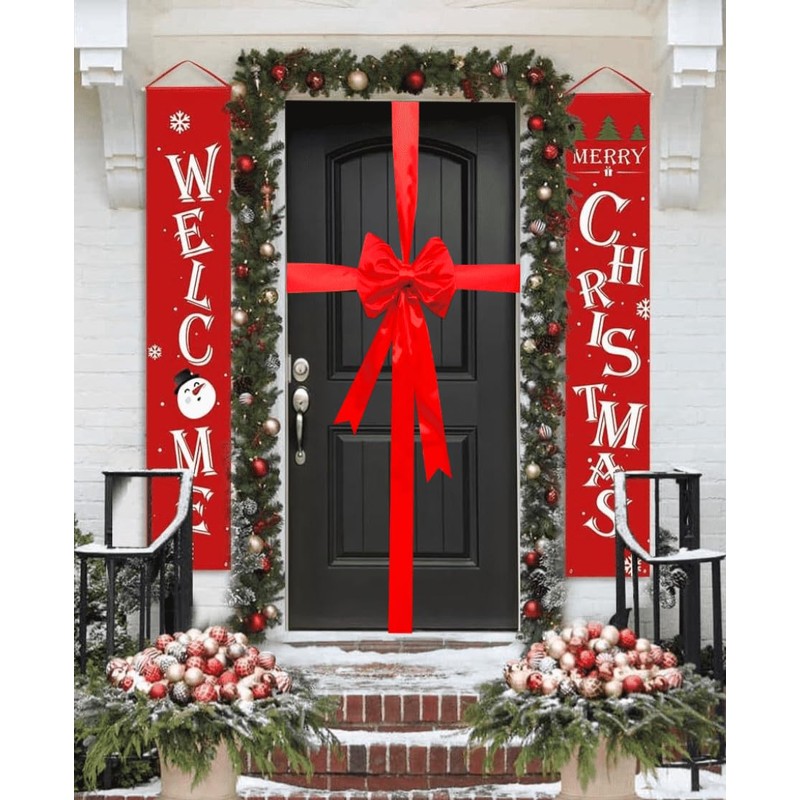 Door Bows Red, Red Satin Deluxe Padded Christmas Decoration with